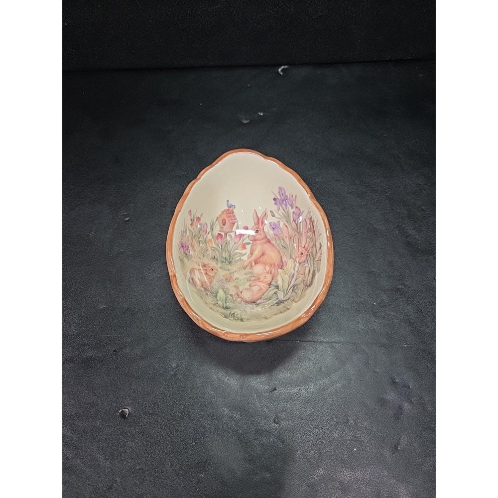 Cracker Barrel Easter Egg Dish, Ceramic Egg Trinket Bowl, Vintage Brown Rabbit